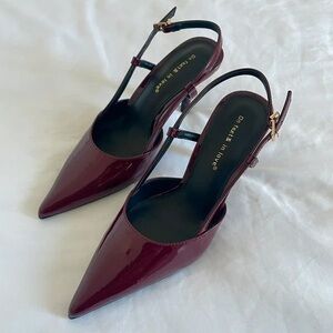 H&M Burgundy Patent Pointed-Toe Slingback Heels